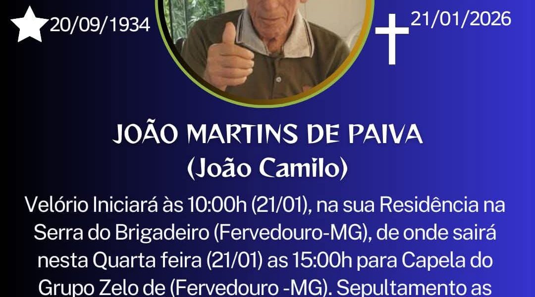 FALECEU JOÃO MARTINS DE PAIVA (JOÃO CAMILO) DE FERVEDOURO
