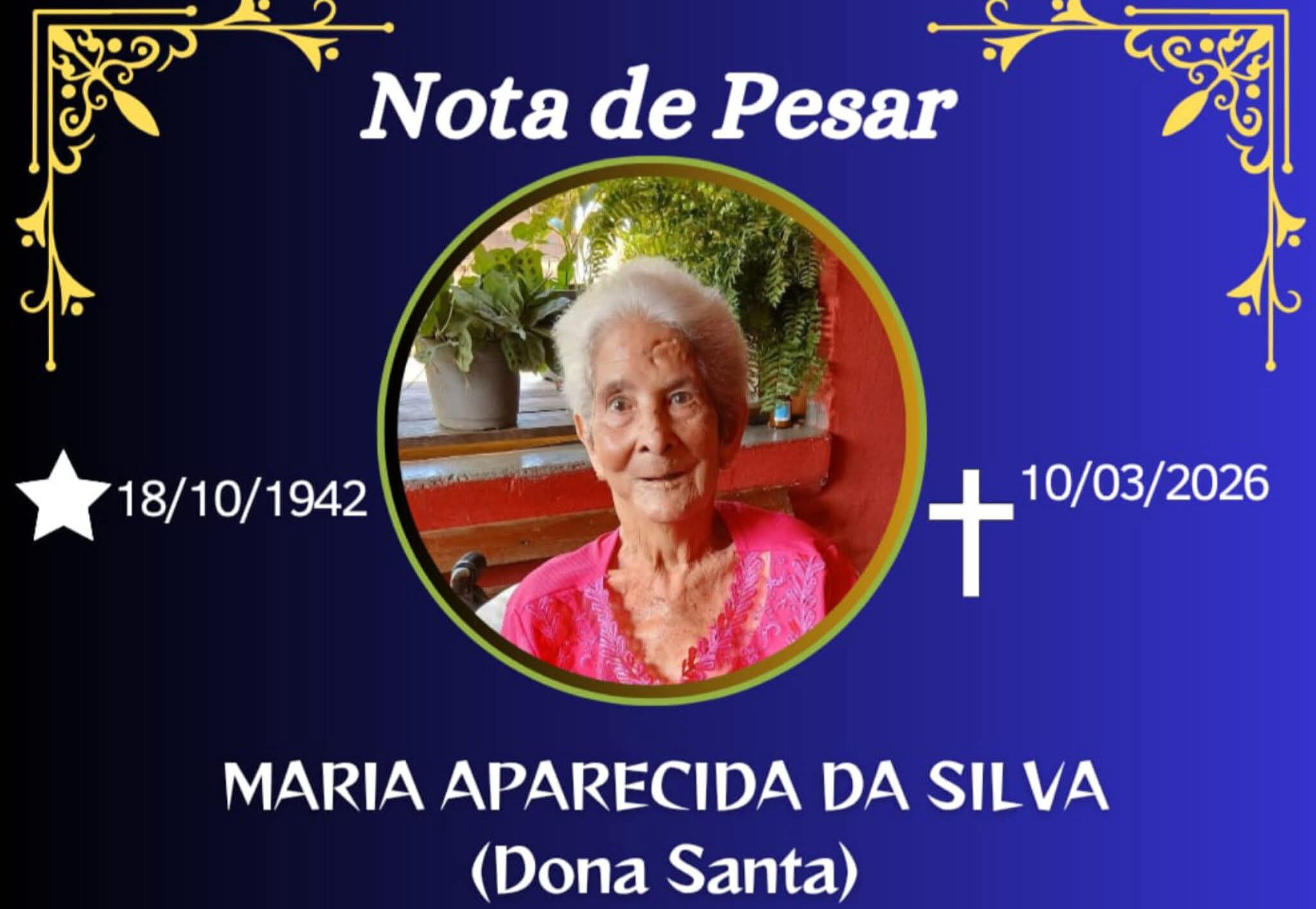 FALECEU MARIA APARECIDA DA SILVA (DONA SANTA) DE DIVINO