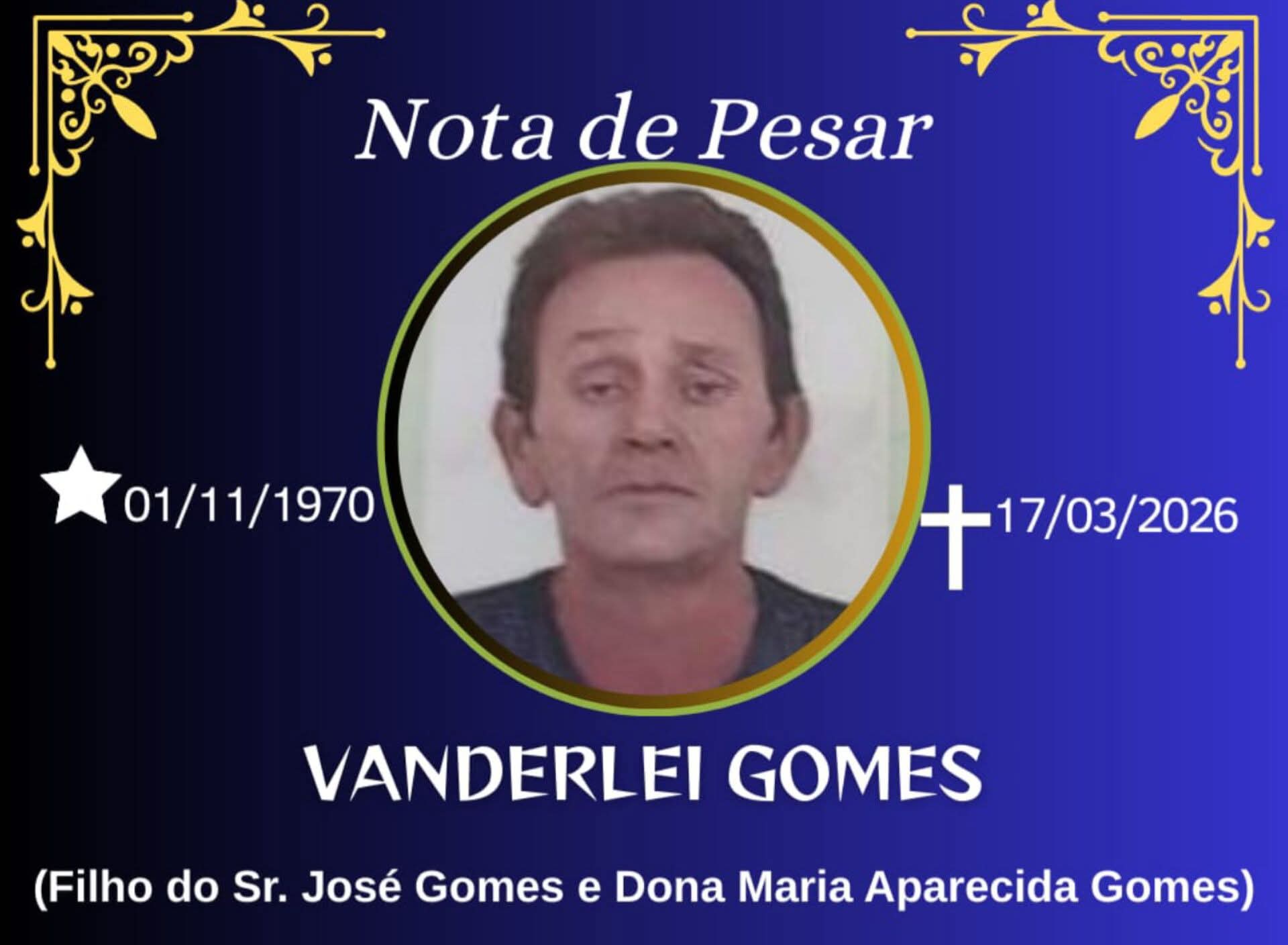 FALECEU VANDERLEI GOMES DE ESPERA FELIZ