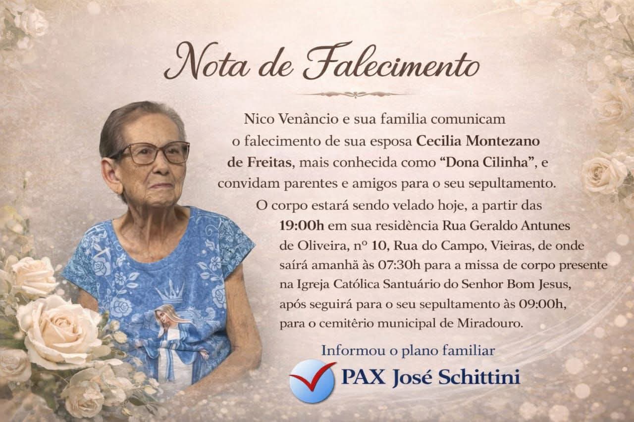 FALECEU CECÍLIA MONTEZANO DE FREITAS, DE VIEIRAS