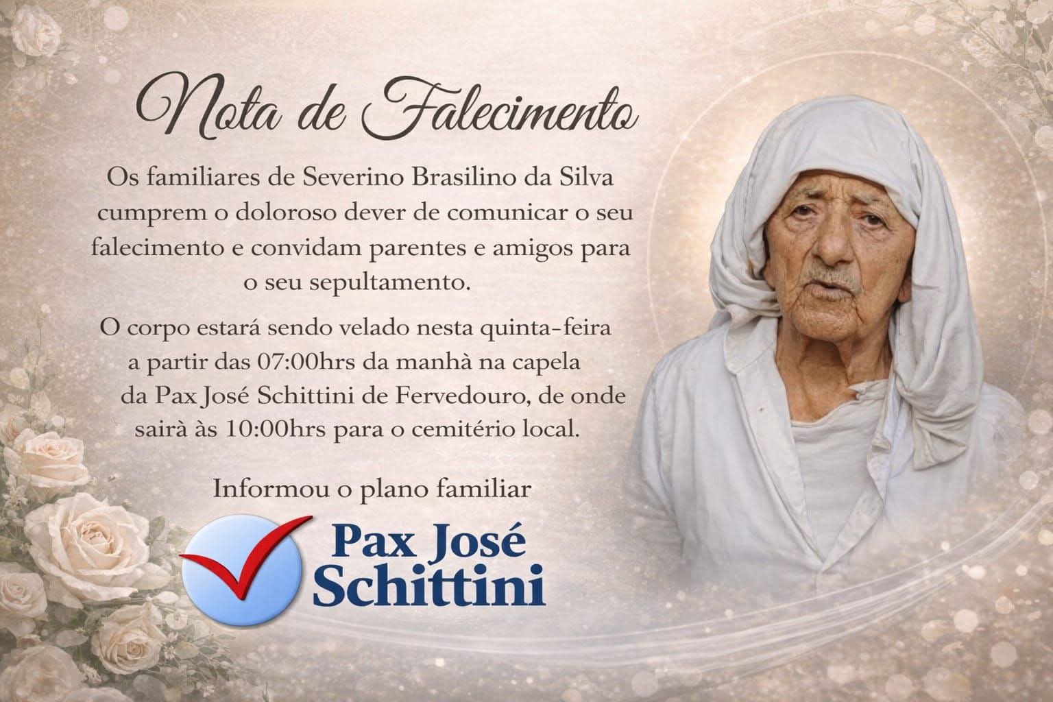 FALECEU SEVERINO BRASILINO DA SILVA, DE FERVEDOURO