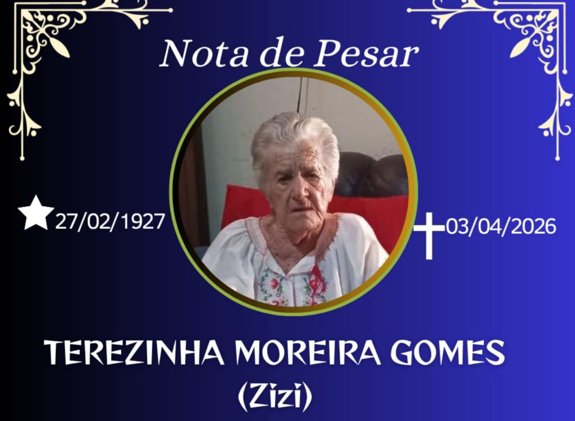 FALECEU TEREZINHA MOREIRA GOMES (ZIZI) DE ESPERA FELIZ
