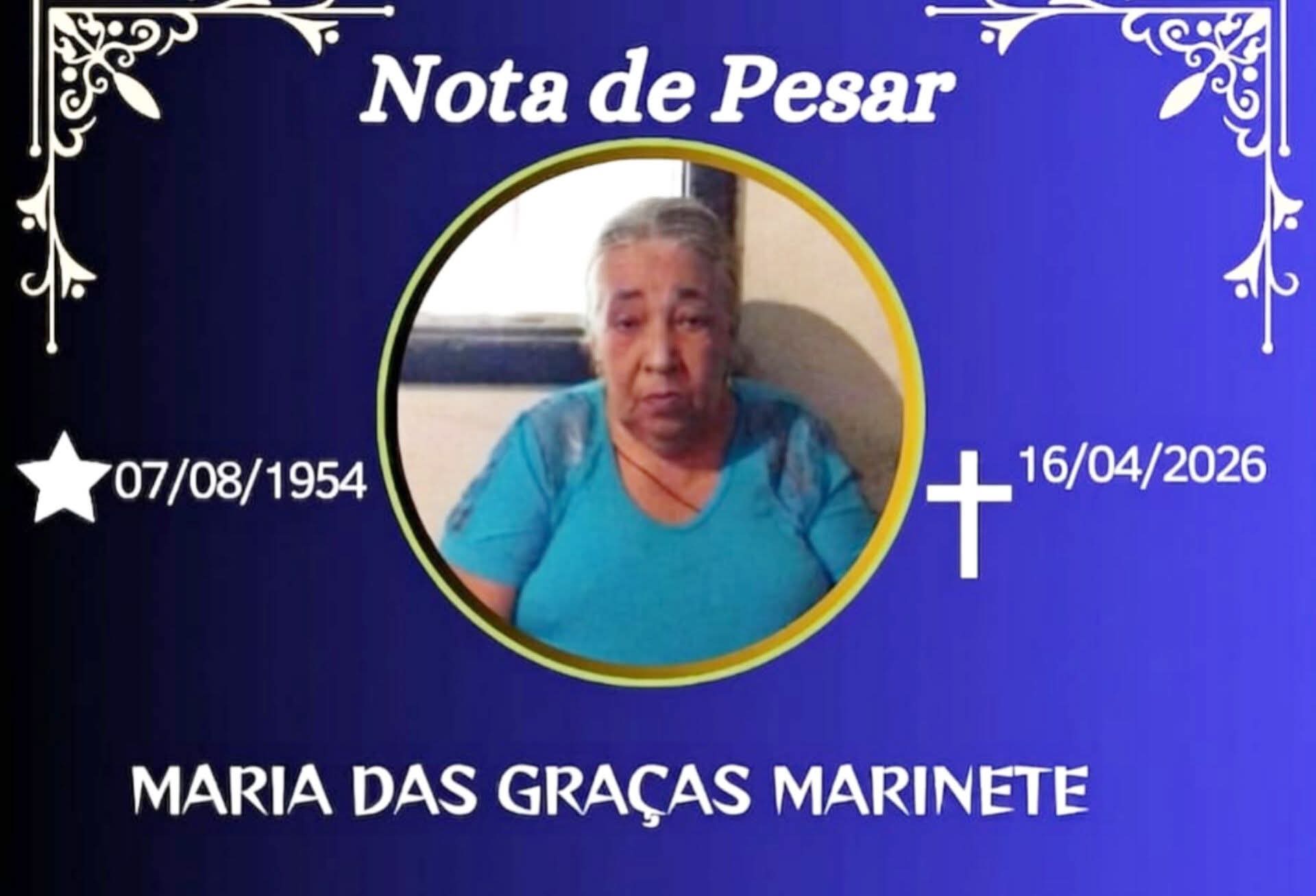 FALECEU MARIA DAS GRAÇAS MARINETE, DO BARROSO, EM CARANGOLA
