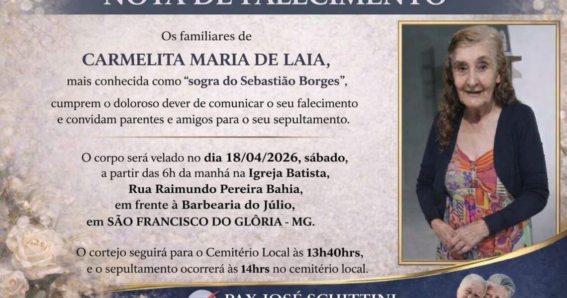 FALECEU CARMELITA MARIA DE LAIA, DE SÃO FRANCISCO DO GLÓRIA