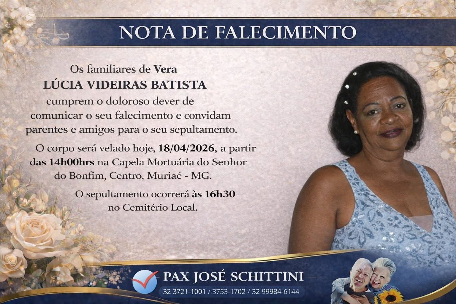 FALECEU LUCIA VIDEIRAS BATISTA, DE MURIAÉ