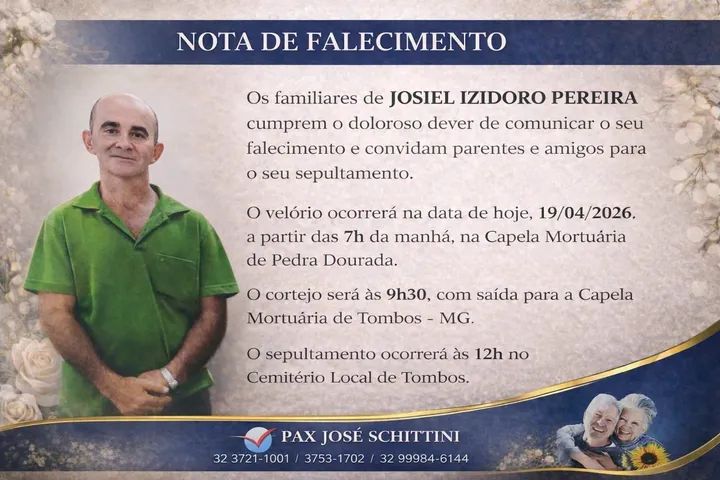 FALECEU JOSIEL ISIDORO PEREIRA, DE PEDRA DOURADA
