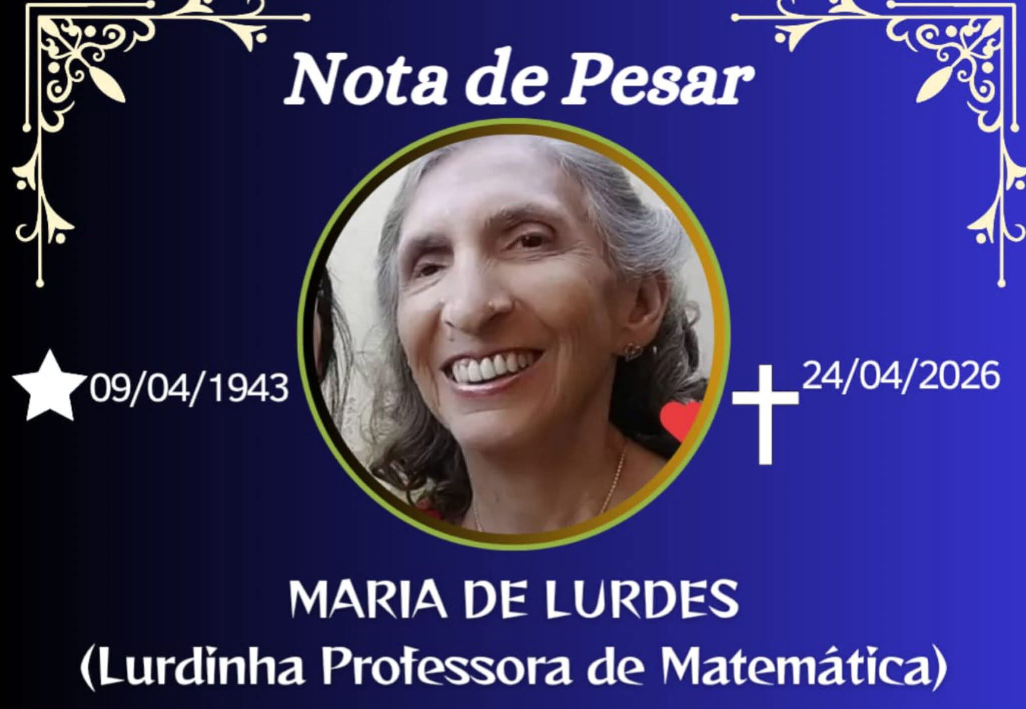 FALECEU MARIA DE LURDES (PROFESSORA DE MATEMÁTICA – A LURDINHA ) DE CARANGOLA