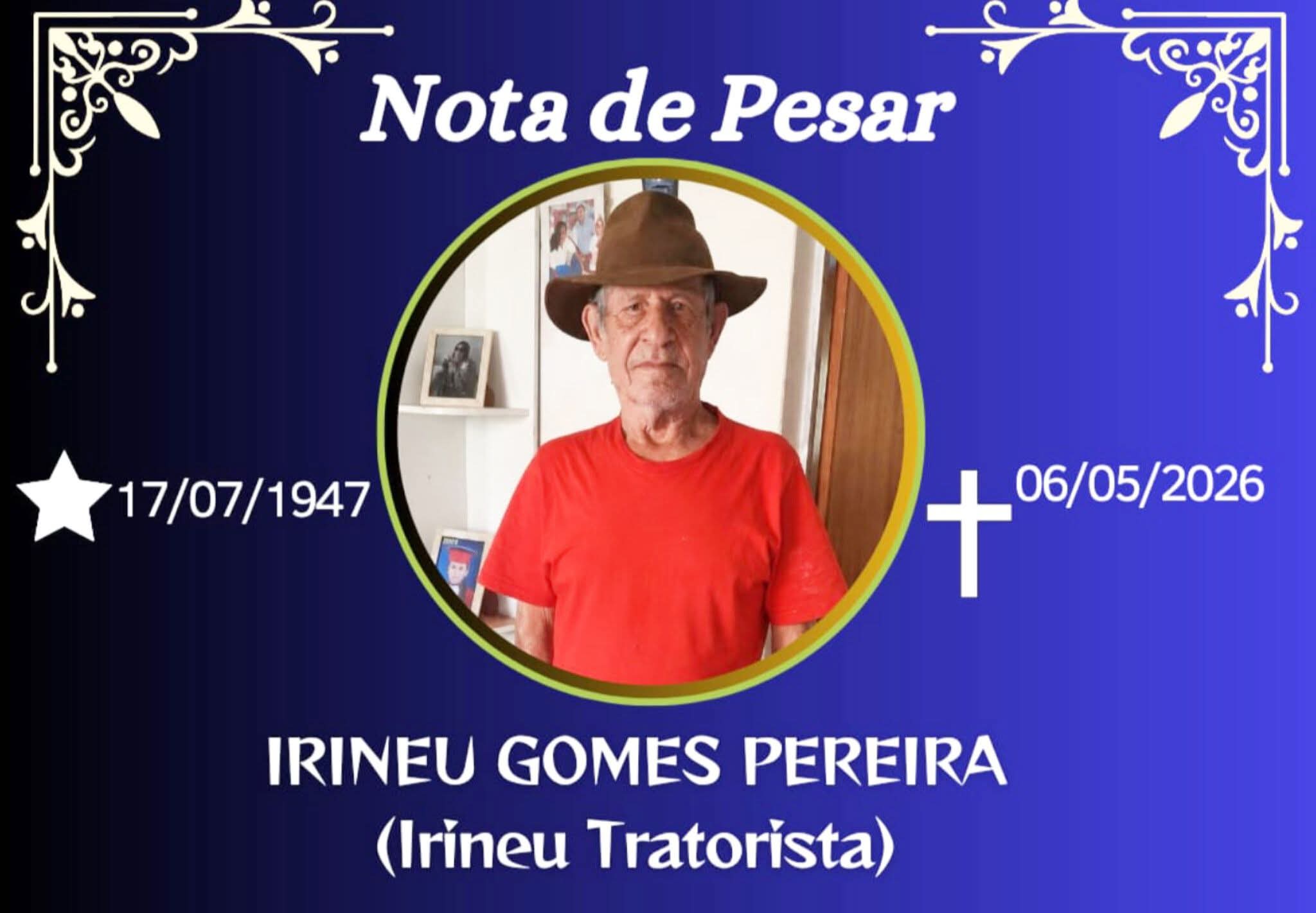 FALECEU IRINEU GOMES PEREIRA, DE DIVINO
