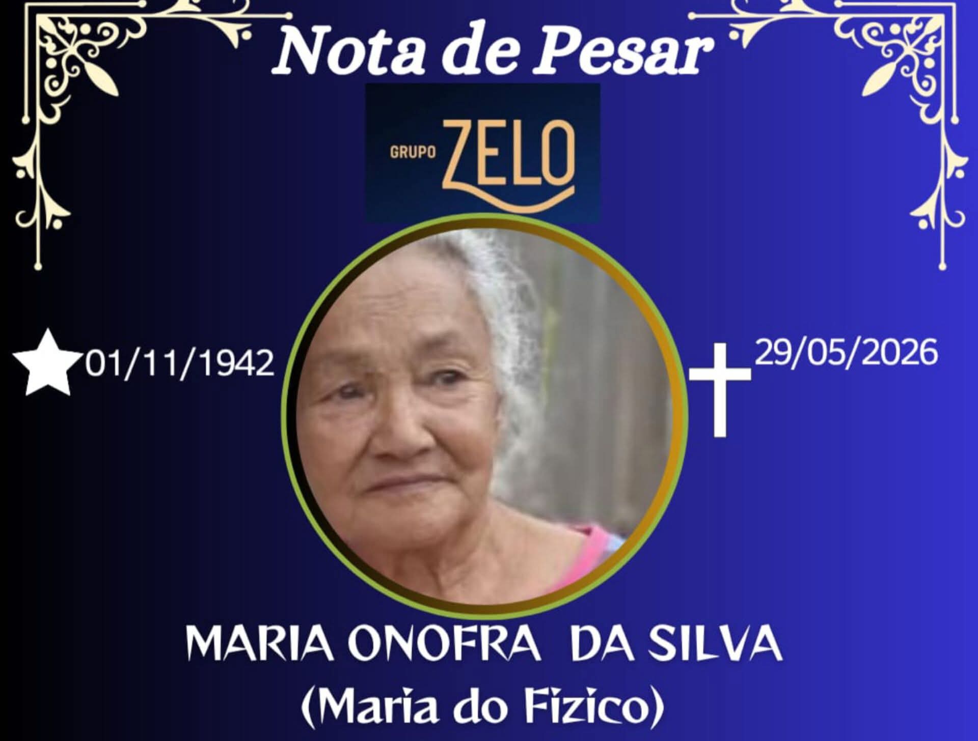 FALECEU MARIA ONOFRA DA SILVA, DE SÃO FRANCISCO DO GLÓRIA
