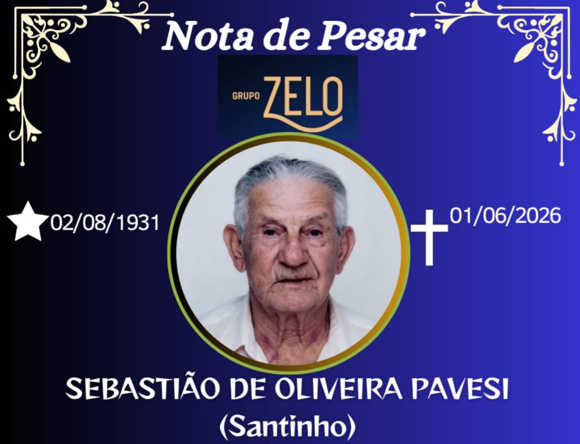 FALECEU SEBASTIÃO DE OLIVEIRA PAVESI, DE CARANGOLA