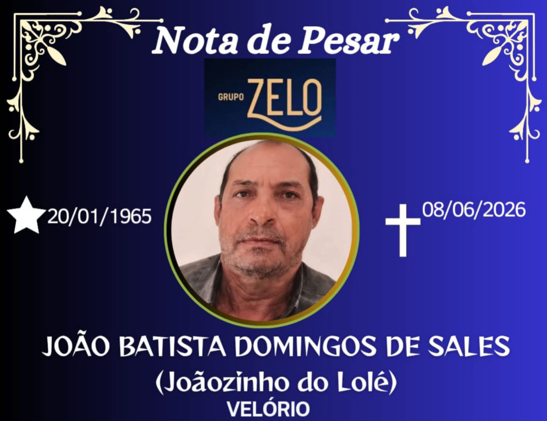 FALECEU JOÃO BATISTA DOMINGOS DE SALES, DE CAIANA- MG