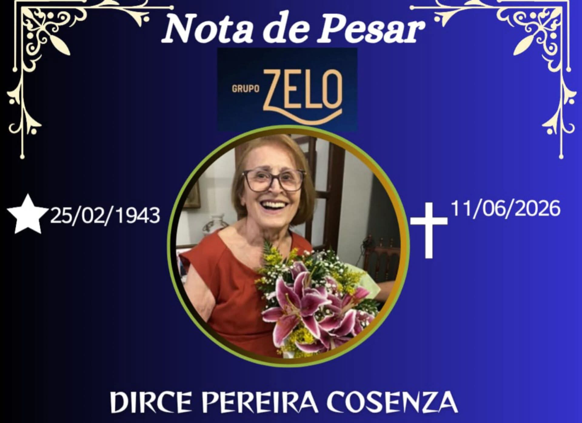 FALECEU DIRCE PEREIRA COSENZA, DE CARANGOLA