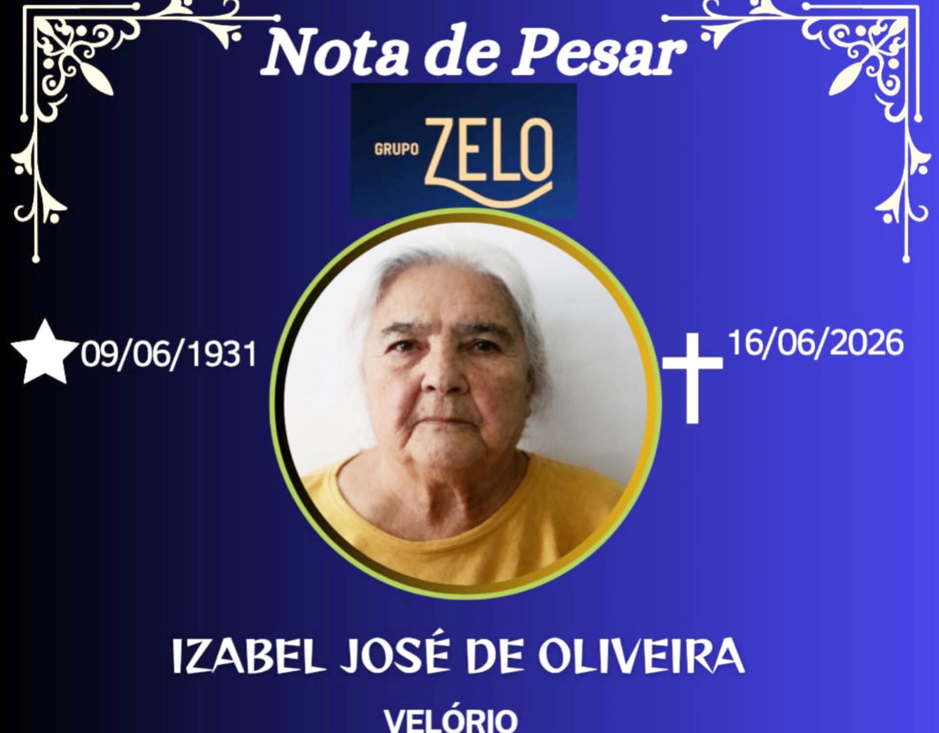 FALECEU DONA ISABEL JOSE DE OLIVEIRA, DE CARANGOLA