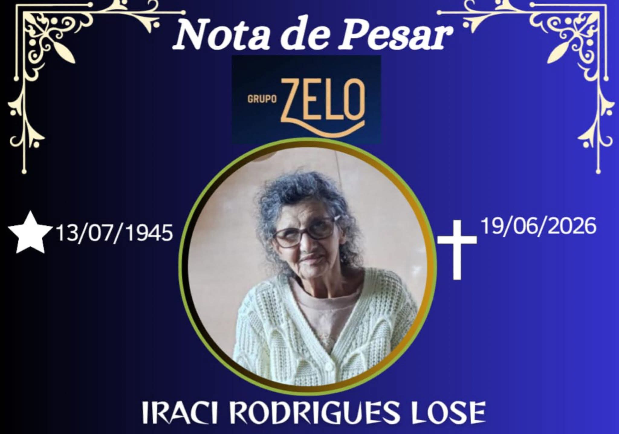 FALECEU IRACI RODRIGUES LOSE, DE SÃO FRANCISCO DO GLÓRIA
