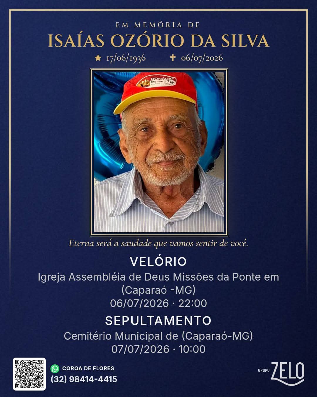 FALECEU ISAÍAS OZÓRIO DA SILVA, DE CAPARAÓ