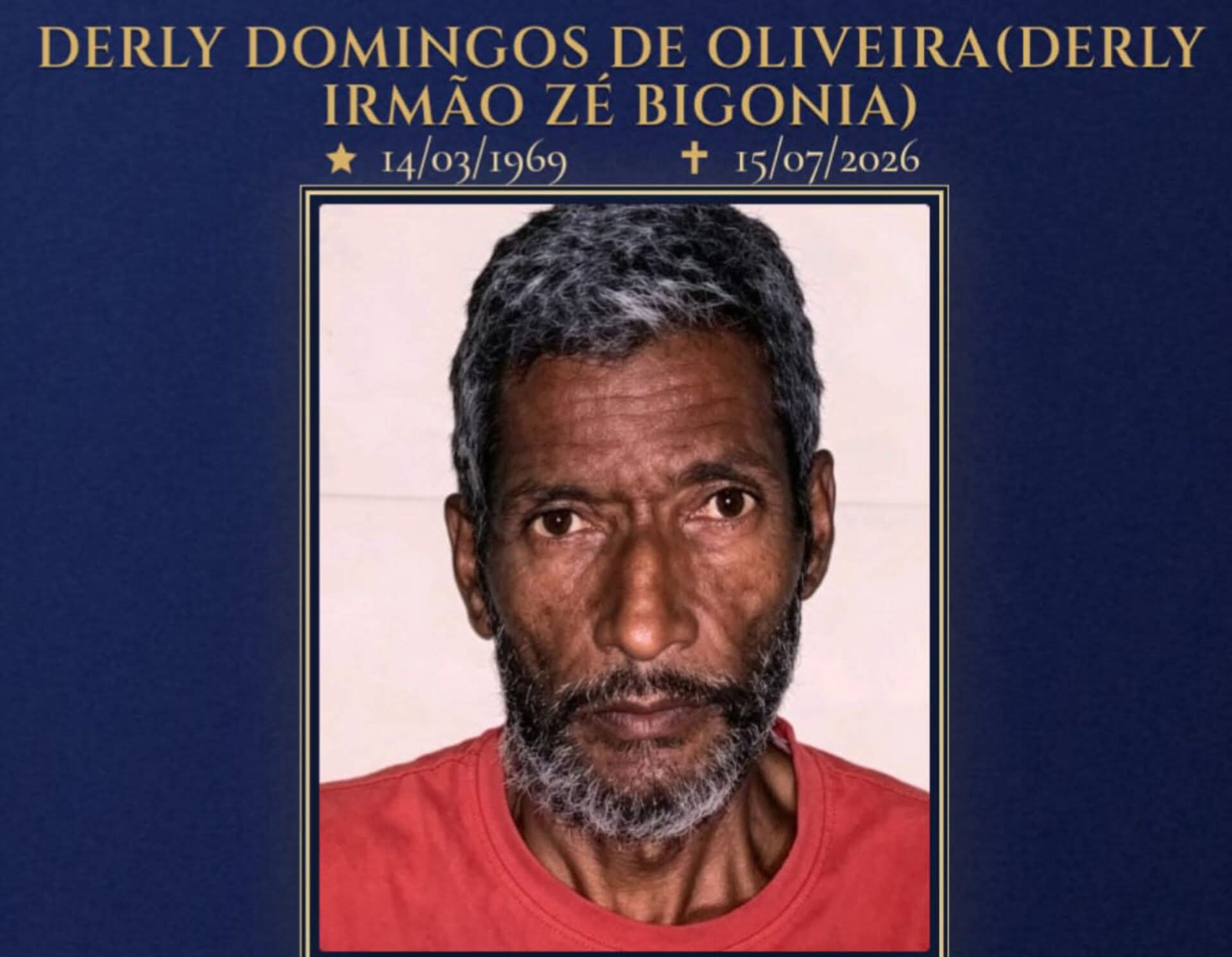 FALECEU DERLY DOMINGOS DE OLIVEIRA, DE FERVEDOURO