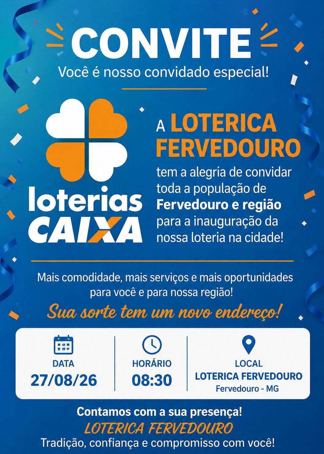 FERVEDOURO TERA LOTÉRICA REABERTA DEPOIS DE SOLICITAÇÃO ACEIAF ( ASSOCIAÇÃO COMERCIAL , EMPRESARIAL E AGRO FERVEDOURO)