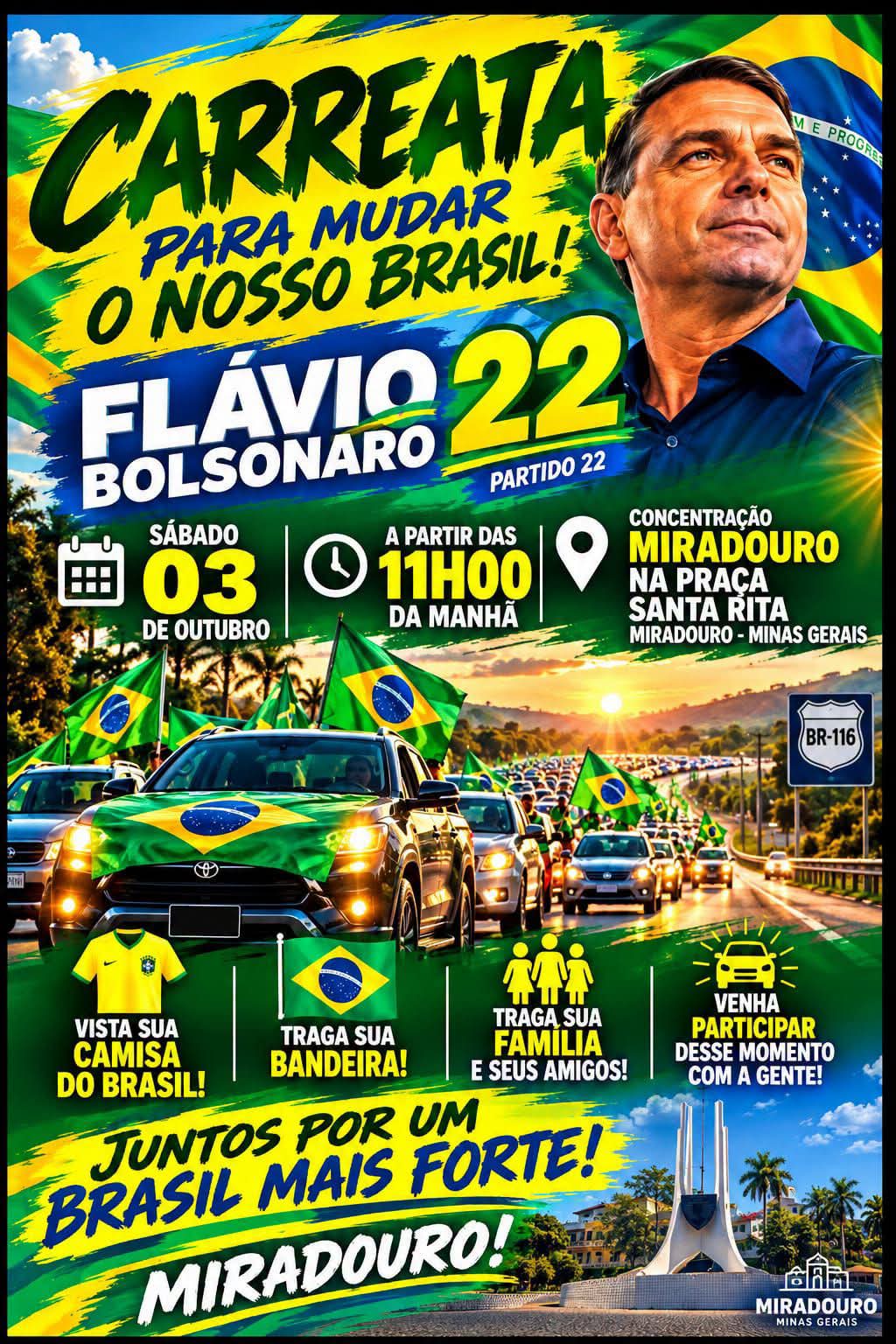 BOLSONARISTAS DE MIRADOURO E FERVEDOURO FARÃO CARREATA NESTE SABADO
