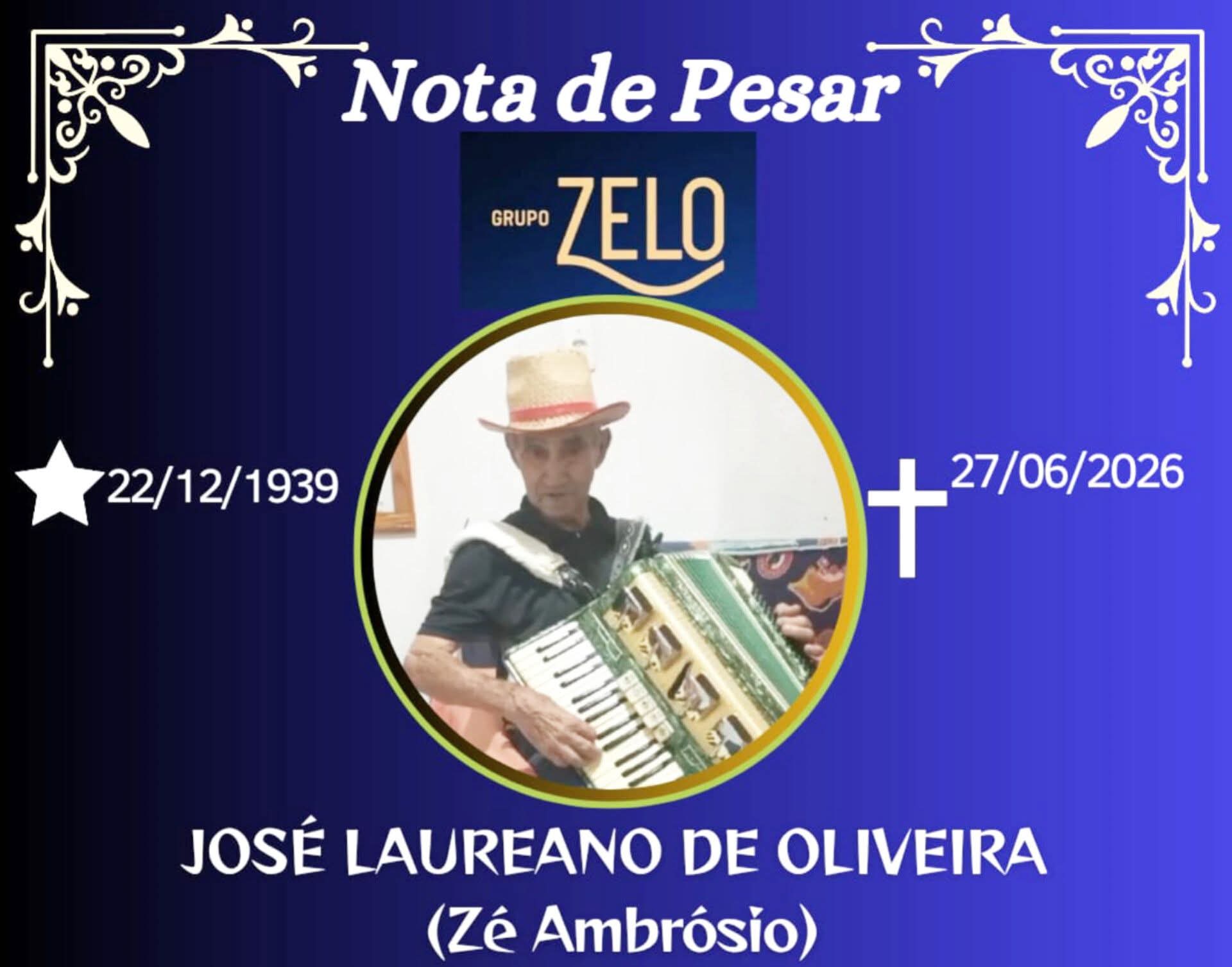 FALECEU JOSE LAUREANO DE OLIVEIRA, DE BOM JESUS DO MADEIRA